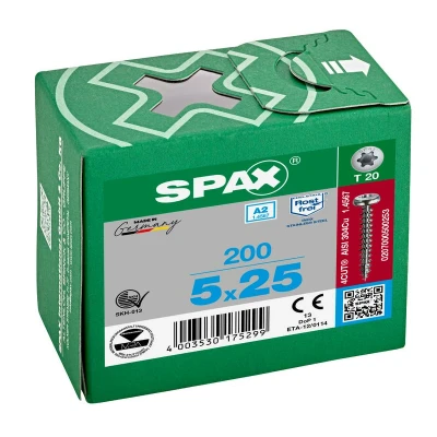 Afbeelding van Spax Spaanplaatschroef cilinderkop RVS T Star T20 5.0x25mm (per 200 stuks)