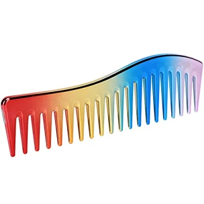 Afbeelding van Brede tandkammen, professionele kapperskam voor krullend of glad haar, nat droog haar (regenboogkleuren)