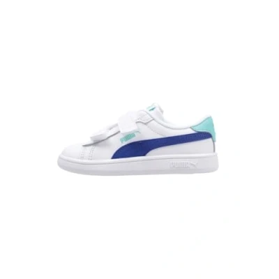 Afbeelding van Puma Smash 3.0 Unisex Sneakers laag voor kinderen, Maat: 20, White/vivid blue/aquatic Leer en imitatieleer