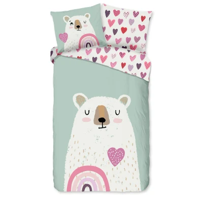 Afbeelding van Good Morning Kinderdekbedovertrek &quot;beer met hart en regenboog&quot; Multi (140x200/220 cm) Katoen Flanel