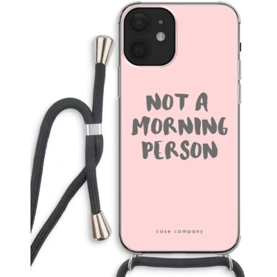 Afbeelding van Case Company® hoesje met Koord geschikt voor iPhone 12 Morning person Telefoonhoesje Zwart Extra Bescherming aan alle Kanten en Over de Schermrand