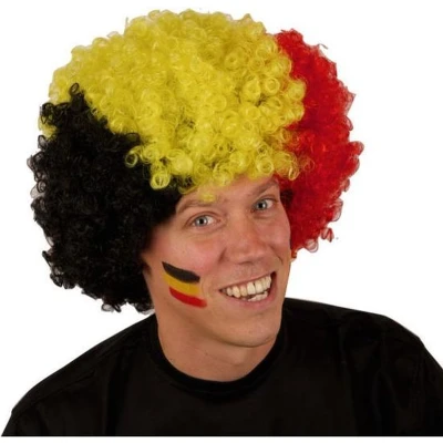 Afbeelding van Belgie supporters vlag kleuren grote afro pruik Volwassenen