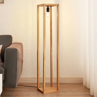 Afbeelding van Lucande vloerlamp 1licht Metaal, eikenhout H: 130 cm E27 mat zwart, licht eiken