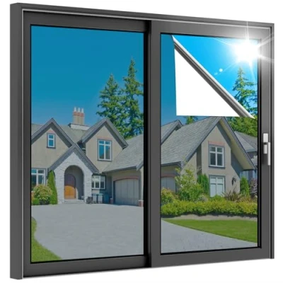 Afbeelding van rabbitgoo Eenrichtingsfolie Zilver Reflecterende Spiegel Glasfolie 60x200CM Warmteregeling Privacy Sticker Zelfklevende Zonwerende Isolatie Gespiegelde Venster Tint ..