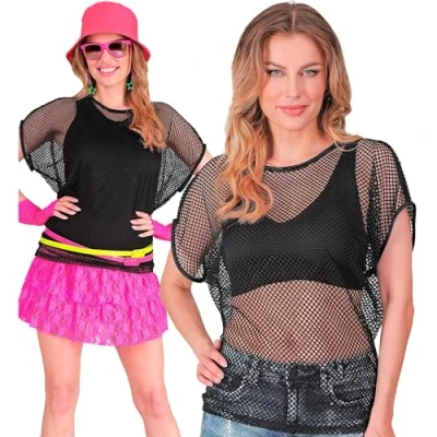 Afbeelding van Widmann Jaren 80 &amp; 90 Kostuum Visnet T Shirt Zwart Vrouw Large / XL Carnavalskleding Verkleedkleding