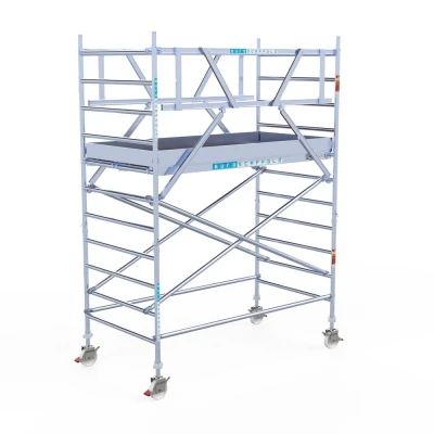 Afbeelding van Professionele alu rolsteiger 1.35x2.50x4.20m werkhoogte dubbele voorloopleuning carbon