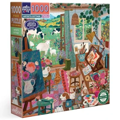 Afbeelding van eeBoo Artist&#039;s Cottage Puzzel voor volwassenen, 1000 stukjes, gerecycled karton en plantaardige inkt, afmetingen 58,5 cm x cm, PZT118