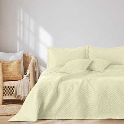 Afbeelding van AmeliaHome Ophelia Sprei 220 x 240 cm, dubbelzijdig, ultrasonisch stiksel, polyester, crèmekleur