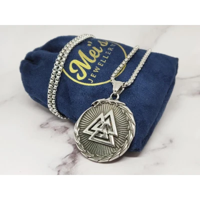 Afbeelding van Mei&#039;s Viking Dragon Valknut ketting heren / sieraad Stainless Steel 316L Roestvrij Staal Chirurgisch 60 cm zilver