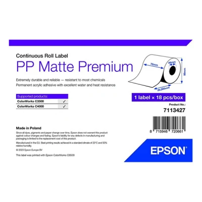 Image de Epson Premium Polypropylène (PP) mat adhésif permanent en acrylique Rouleau (7,6 cm x 29 m) 18 rouleau(x) papier continu pour étiquette