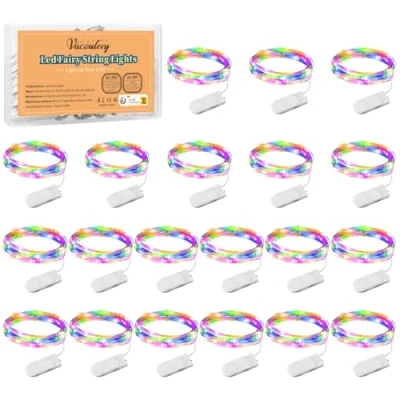 Afbeelding van Vacoulery lichtsnoer, 20 stuks, mini led werkt op batterijen, 1 m, 10 leds, koperdraad, binnen en buiten, decoratie licht voor slaapkamer, Kerstmis, bruiloft, feest, avond, huis, tuin
