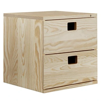 Afbeelding van Blokkast met 2 laden van massief grenen L36,2 x H36,2 cm