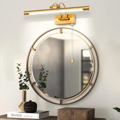 Afbeelding van MantoLite 40 cm 8 W wandlamp voor schilderijen en vitrines, led spiegellamp badkamer, licht met draaibare lampkop schakelaar binnenverlichting, 3000 K messing leeslampen
