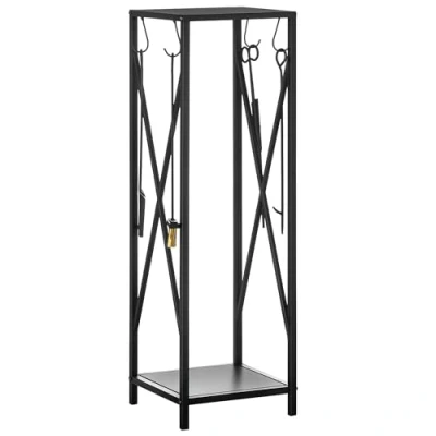 Afbeelding van Outsunny Brandhoutstandaard haardbestek zuil multi accessoires afmetingen (L x B H): 34 111 cm, metaal, zwart
