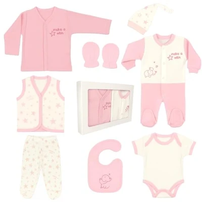 Afbeelding van Blue Eyes Pasgeboren Cadeauset 100% natuurlijk katoen Eerste uitrusting Uniseks Kleding voor baby&#039;s van 0 4 maanden 8 stuks (sterroze), Sterrenroos