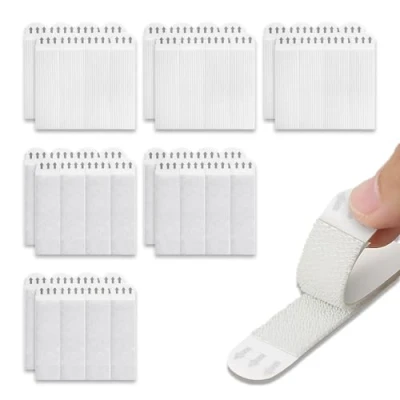 Afbeelding van 24 paar (48 strepen) ophangstrips voor foto&#039;s, 16 x 70 mm, zelfklevende klittenband, zonder schade, geen spijkers met eenvoudige handgrepen, lijsten, spiegels, wanddecoratie (wit)