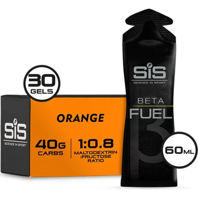 Afbeelding van SIS Beta Fuel Dual Source energy gel Orange smaak 1 : 0,8 Maltodextrine Fructose verhouding 40 gram koolhydraten per 30 x 60ml