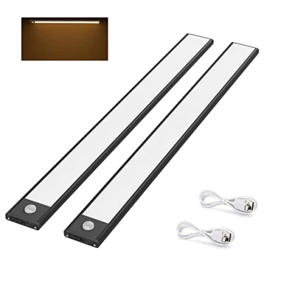Afbeelding van Klighten Set van 2 kastverlichting met bewegingsmelder, 170 lm, 2200 mAh magnetisch/3M dubbele sticker, auto/on/off, USB oplaadbaar, led voor kast, trappen, keuken, 3200 K warm wit