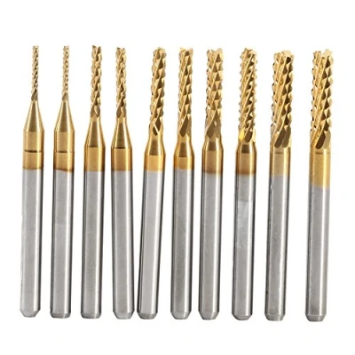 Afbeelding van 10pcs Carbide Eindfrees Gecementeerd Graveren Bits Carving Boor Gereedschap Titanium Endated Mill 1 3mm