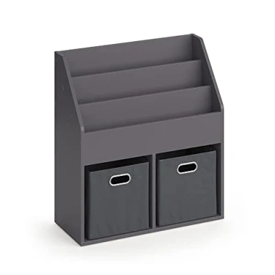 Afbeelding van Vicco Luigi Kinderboekenkast 72 x 79 cm met 2 vouwboxen opt.1 Grijs