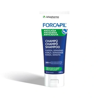 Image de Arkopharma Forcapil Shampooing anti chute 200 ml, sans silicone, force et densité, prévient limite la des cheveux, testé sous contrôle dermatologique ophtalmologique