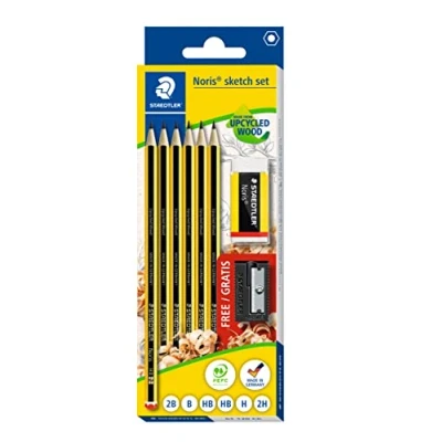 Afbeelding van Potlood Staedtler Noris HB blister à 6 stuks met gum en gratis slijper