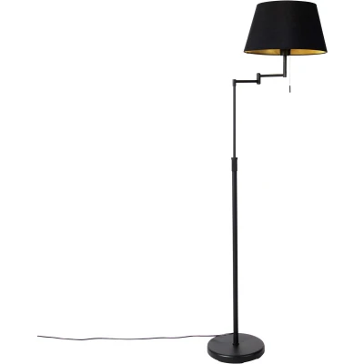 Afbeelding van QAZQA Smart vloerlamp zwart met zwarte kap incl. Wifi A60 Ladas