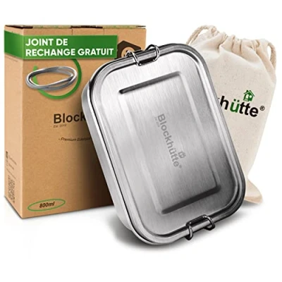 Afbeelding van Blockhütte Premium lunchbox van roestvrij staal, 800 ml, voor kinderen met vakken en reserveafdichting, de waterdichte scheidingswand, lekvrij, kleine snackbox