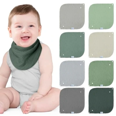 Afbeelding van Lulu moon Slabbetjes van 100% katoen, chiffon, met verstelbare knoop, slabbetje zacht, absorberend, hypoallergeen, voor jongens en meisjes (aarde, 8 stuks)