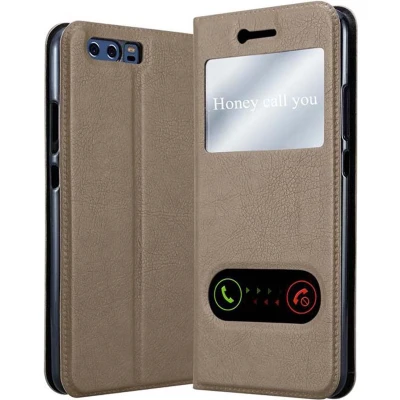 Afbeelding van Cadorabo Hoesje geschikt voor Huawei P10 PLUS in STEEN BRUIN Beschermhoes met magnetische sluiting, standfunctie en 2 kijkvensters Book Case Cover Etui