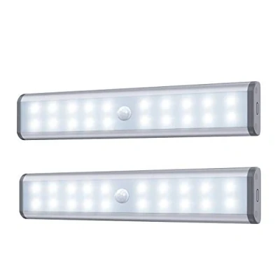 Afbeelding van 2 stuks led bewegingsmelderlampen, 20 leds, draadloos, met geïntegreerde batterij, overal te plakken, magnetische nachtverlichting voor keukenkast