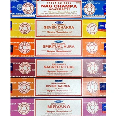 Afbeelding van NAG Champa, zeven Chakra, Spirituele Aura, Sacred Ritual, Nirvana Divine Karma in een verpakking van 15 g per spiritueel pakket, set 6 stuks