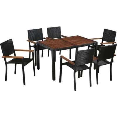 Afbeelding van 7 delige Tuinset poly rattan en acaciahout zwart