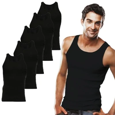 Afbeelding van SGS 5 pack heren onderhemden fijn geribbeld tanktop spiershirt, Wit, M