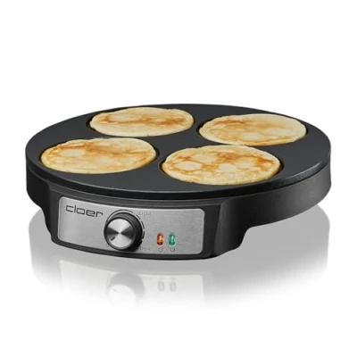 Afbeelding van Cloer 6625 Pannenkoekenmaker, mini pannenkoeken, voor 4 kleine pannenkoeken met een diameter van 11 cm, 1200 W, antiaanbaklaag, inclusief pannenkoekenpan, zwart