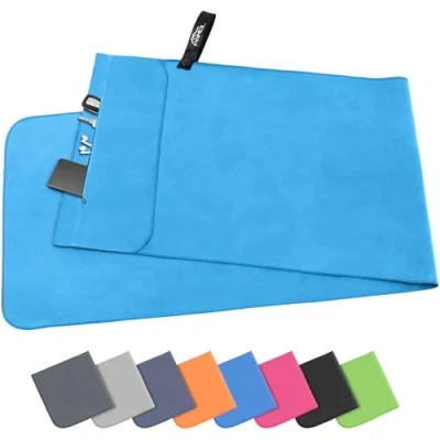 Afbeelding van Pameil Microvezelhanddoek, 120 x 50 cm, compact, sneldrogend, strandhanddoek, sporthanddoek, fitnesshanddoek, microvezel badhanddoek (blauw)