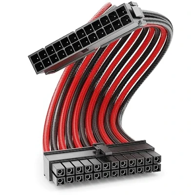 Afbeelding van deleyCON Interne stroomkabel ATX 24 pinnen 30 cm 18 AWG PSU moederbord computer voeding nylon elektrische kabel mannelijke stekker op bus zwart rood