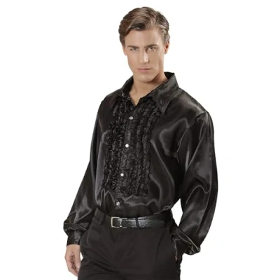 Afbeelding van Widmann Jaren 80 &amp; 90 Kostuum Lekker Foute Rouchenblouse Zwart Man XXL Carnavalskleding Verkleedkleding