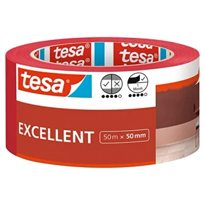 Image de tesa Excellent Ruban de Masquage Pour Peinture avec Support en Papier Fin Toutes les Peintures, Vernis et Laques Usage Intérieur 50 m x mm