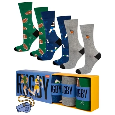 Afbeelding van soxo Sportsokken voor heren, fantasie, cadeau, grappige sokken, idee, 3 paar, Rugby, paar
