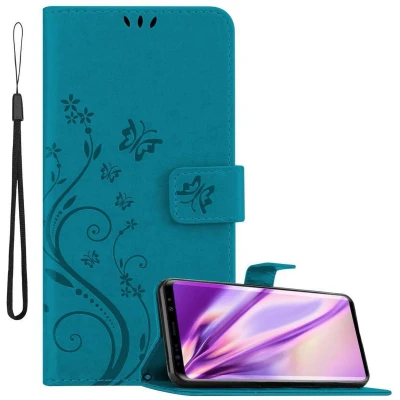 Afbeelding van Cadorabo Hoesje geschikt voor Samsung Galaxy S9 in BLOEMEN BLAUW Beschermhoes bloemmotief met magnetische sluiting, standfunctie en kaartsleuven Book Case Cover Etui