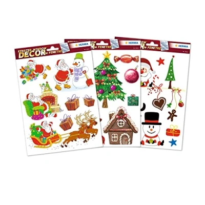 Afbeelding van HERMA 25 kerststickers, kerstman, sneeuwpop, rendier, boom, voor raamdecoratie, plakt zonder lijm en is afneembaar, zelfklevende etiketten/stickers kinderen