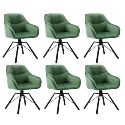 Afbeelding van WOLTU 360 draaibare stoel, set van 6, eetkamerstoelen, Scandinavische keukenstoel, eetkamerstoel, fluweel, gevoerde zitting, metalen poten, donkergroen, BH365dgn 6
