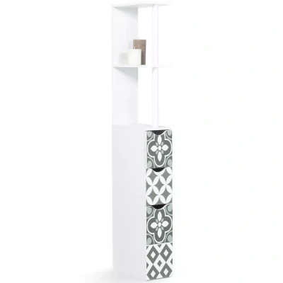 Image de Meuble WC étagère WILLY 3 portes motif carreaux de ciment gris