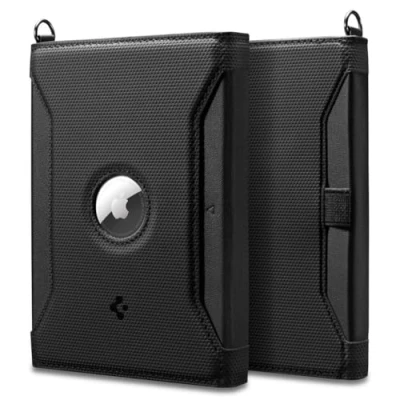 Afbeelding van Spigen paspoorthoes met AirTag geheugen RFID blokkering en simkaart pin van kunstleer zwart, zwart., Modern