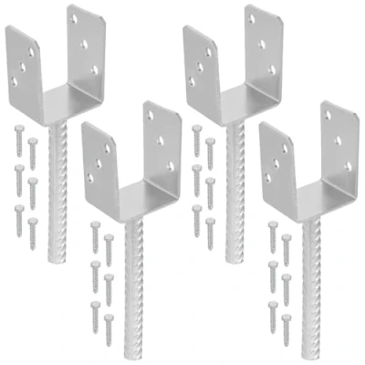 Afbeelding van KOTARBAU® Set van 4 paalhouders voor het afdichten beton U 81 mm thermisch verzinkt staal betonanker houten palen paalanker grondhuls hekpalen