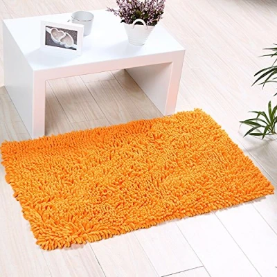 Afbeelding van ele ELEOPTION Soft Shag badmat, keukenmat, deur, deurvoetmat, antislip, absorberend, douche, shaggy, 45 x 70 cm, oranje