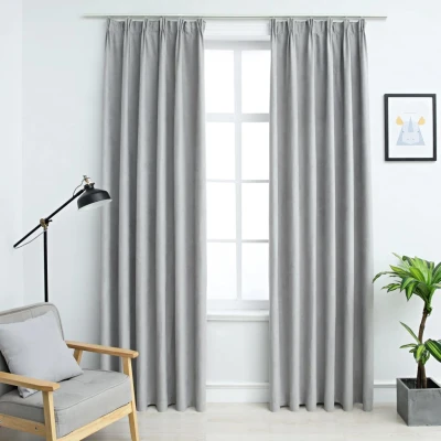 Afbeelding van Gordijnen verduisterend met haken 2 st 140x225 cm grijs