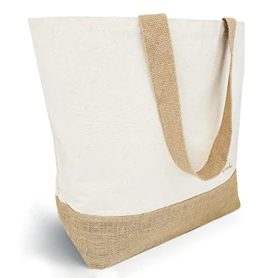 Afbeelding van Loxato grote jute tas voor dames, boodschappentas van stof, 400 g/m², strandtas boodschappentas, badtas Natuurlijk XXL