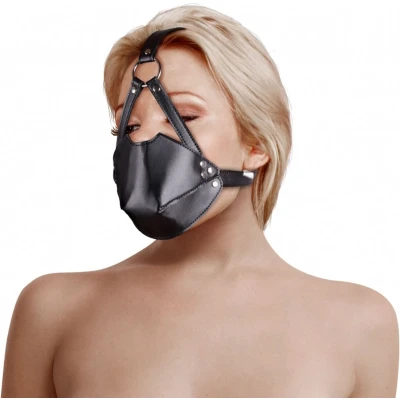 Afbeelding van Head Harness with Mouth Cover and Solid Ball Gag Black